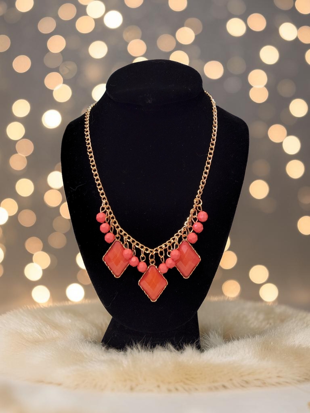 10 / $10 New  Gold Chain Coral Pendant Statement Necklace